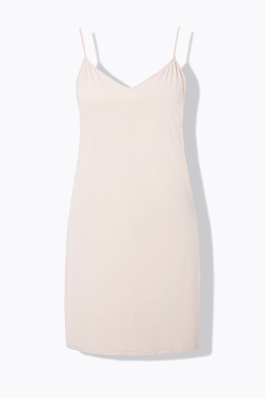 Combinette, coupe évasée. Décolleté V. Bretelles spaghetti