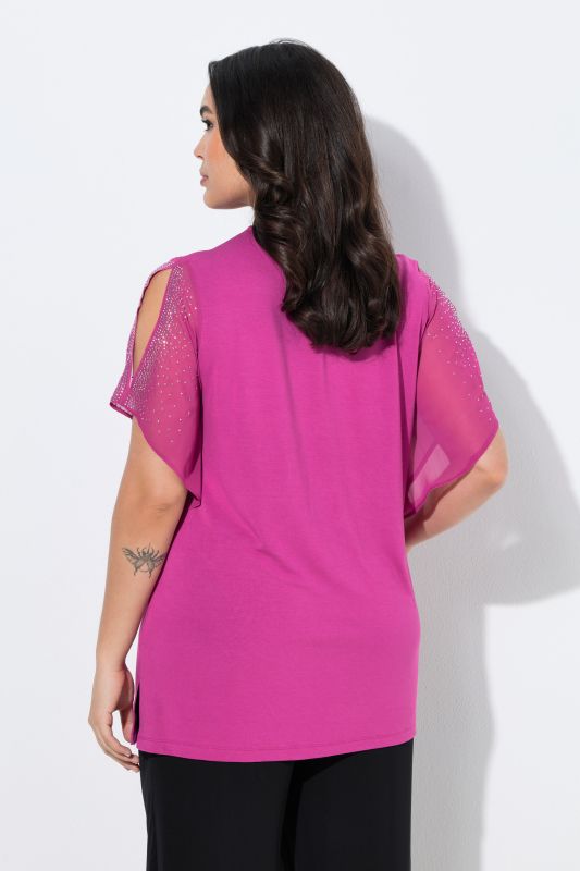 Tunique avec petites pierres scintillantes - décolleté en V, manches 3/4 et ligne A