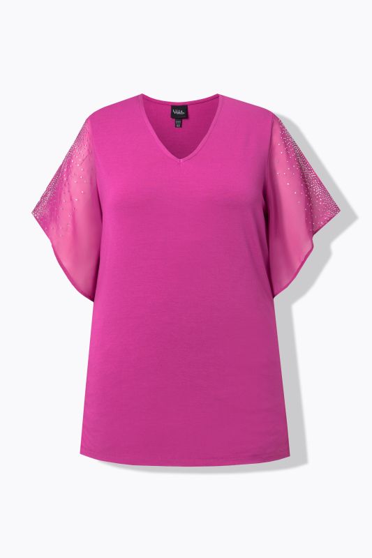 Tunique avec petites pierres scintillantes - décolleté en V, manches 3/4 et ligne A
