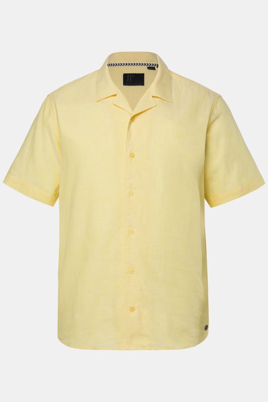 Chemise en lin mélangé, manches courtes et col cubain, coupe Modern Fit