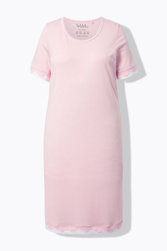 Chemise de nuit décolleté rond et manches courtes, liserés en dentelle