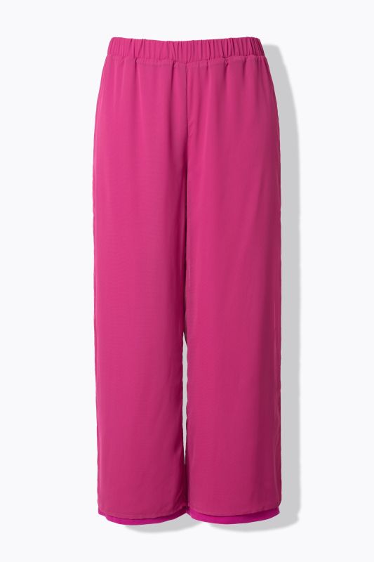 Pantalon en mousseline double épaisseur, jambe large et taille élastique