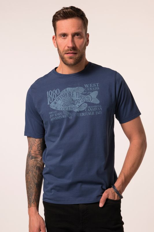 T-shirt JP 1880 à manches courtes, col rond et imprimé sur la poitrine - jusqu'au 8 XL