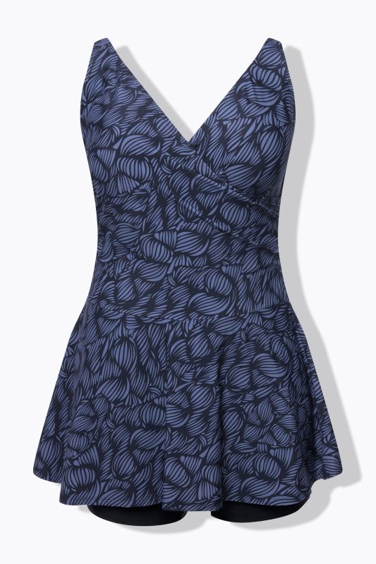 Robe de bain à bonnets souples. Décolleté rond. Matière recyclée, imprimé coquillages.