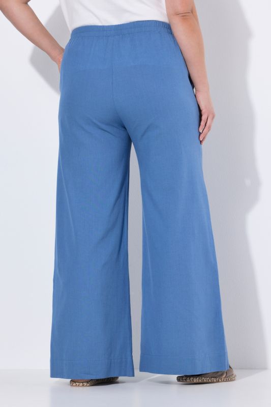 Pantalon palazzo en lin mélangé, taille élastique et jambe large