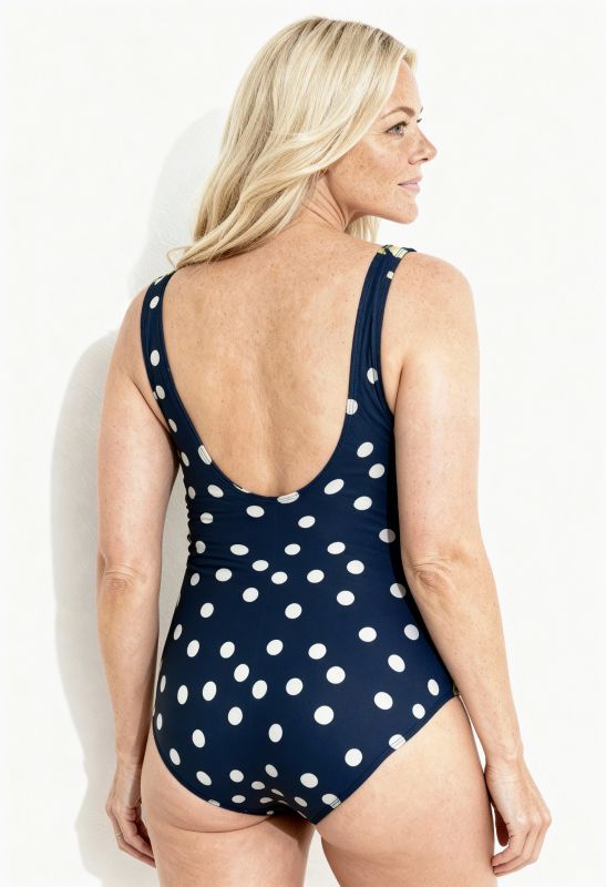 Maillot de bain à pois. Sans bonnets souples. Décolleté rond