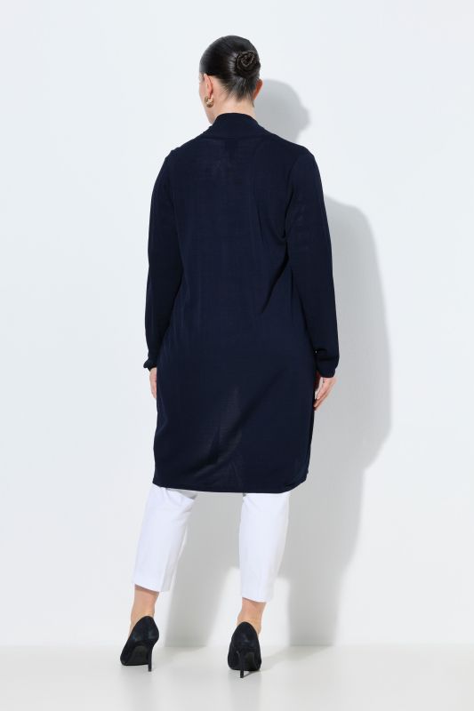 Cardigan long à col montant. Coupe ouverte