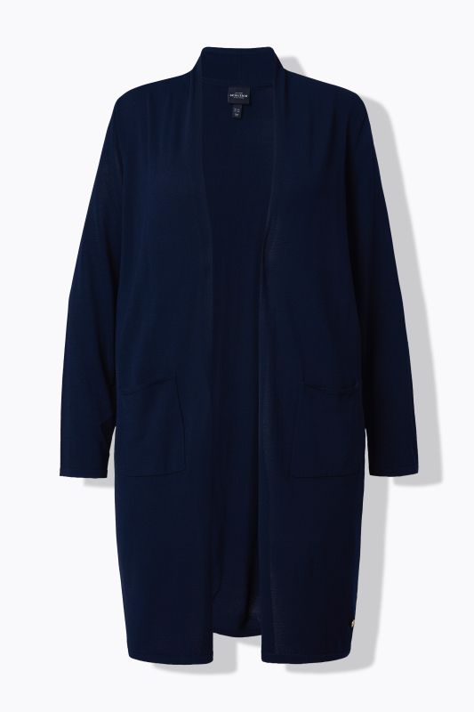 Cardigan long à col montant. Coupe ouverte