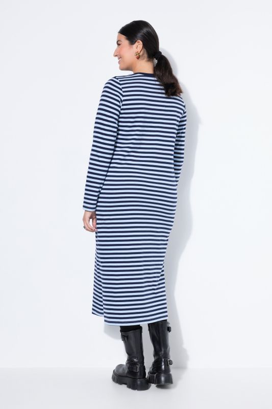 Robe maxi en jersey à rayures, coupe évasée, manche longues