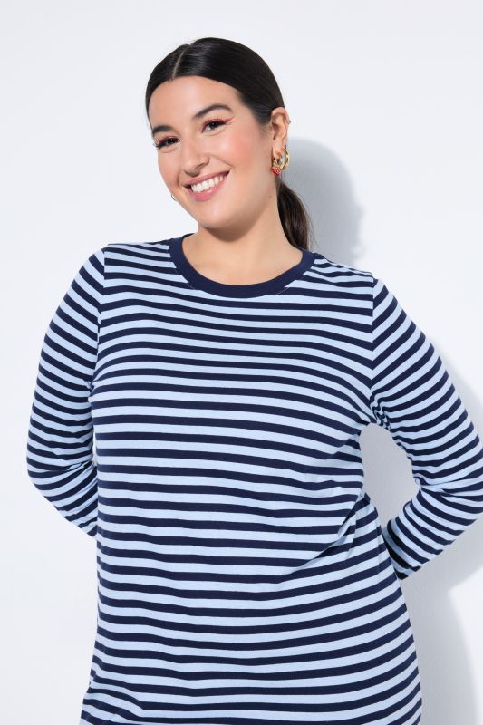 Robe maxi en jersey à rayures, coupe évasée, manche longues