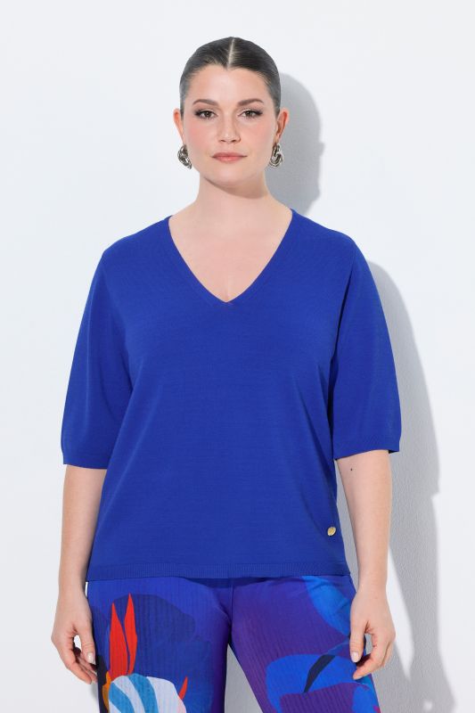 Pull manches courtes, décolleté en V, base élastique