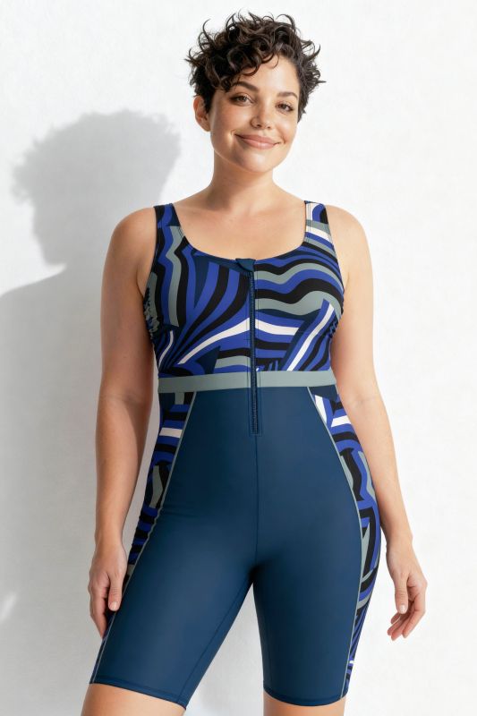 Maillot de bain à jambes longues et fermeture éclair sans bonnets souples. Matière recyclée