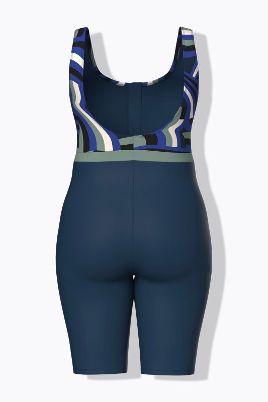 Maillot de bain à jambes longues et fermeture éclair sans bonnets souples. Matière recyclée