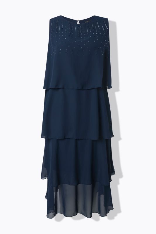 Robe maxi en mousseline, modèle sans manches, volant et décolleté bateau