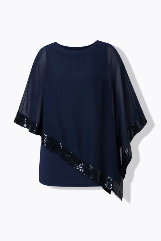 Blouse avec voile en mousseline. Encolure bateau, manches 3/4