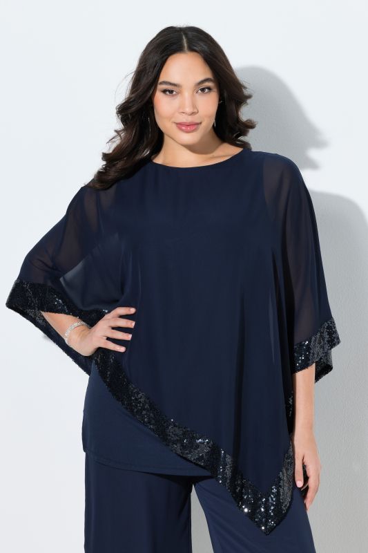 Blouse avec voile en mousseline. Encolure bateau, manches 3/4