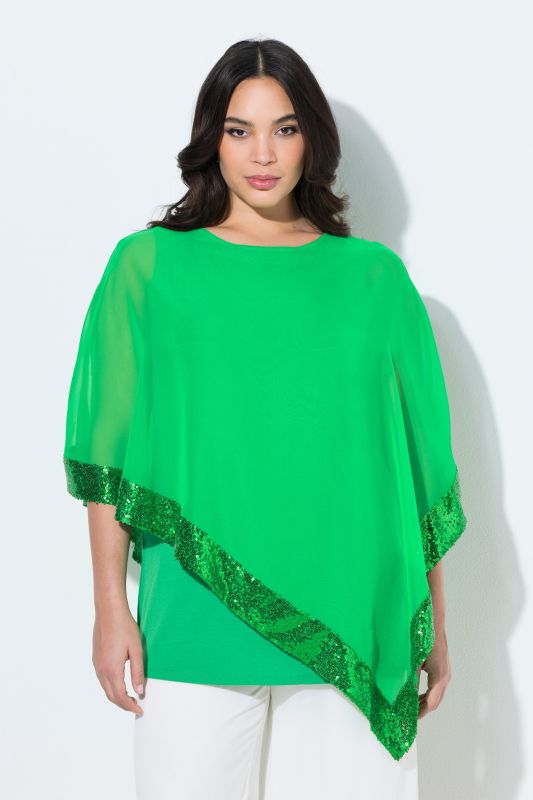 Blouse avec voile en mousseline. Encolure bateau, manches 3/4