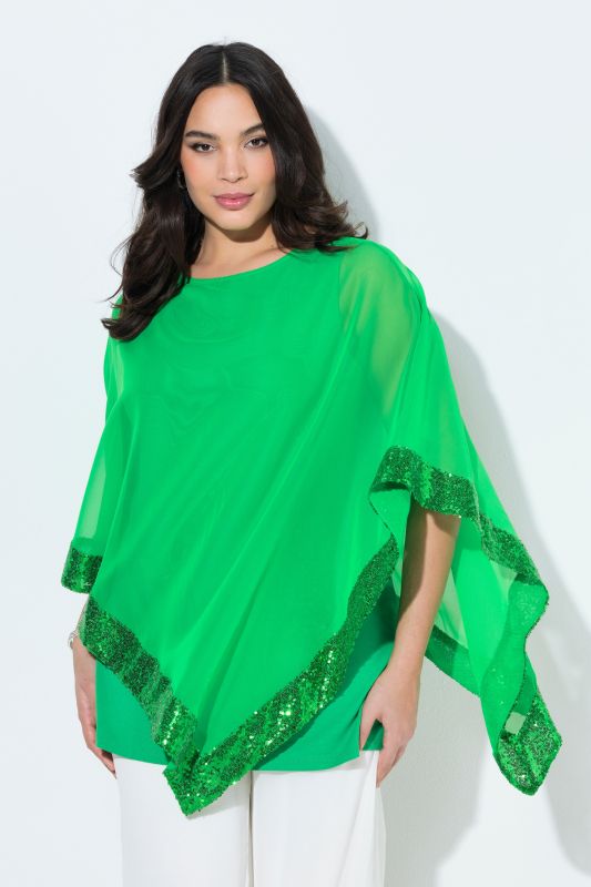 Blouse avec voile en mousseline. Encolure bateau, manches 3/4