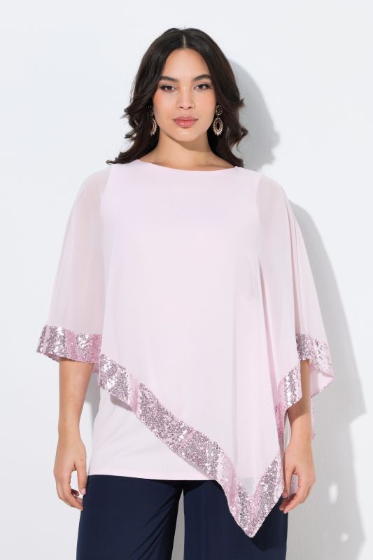 Blouse avec voile en mousseline. Encolure bateau, manches 3/4
