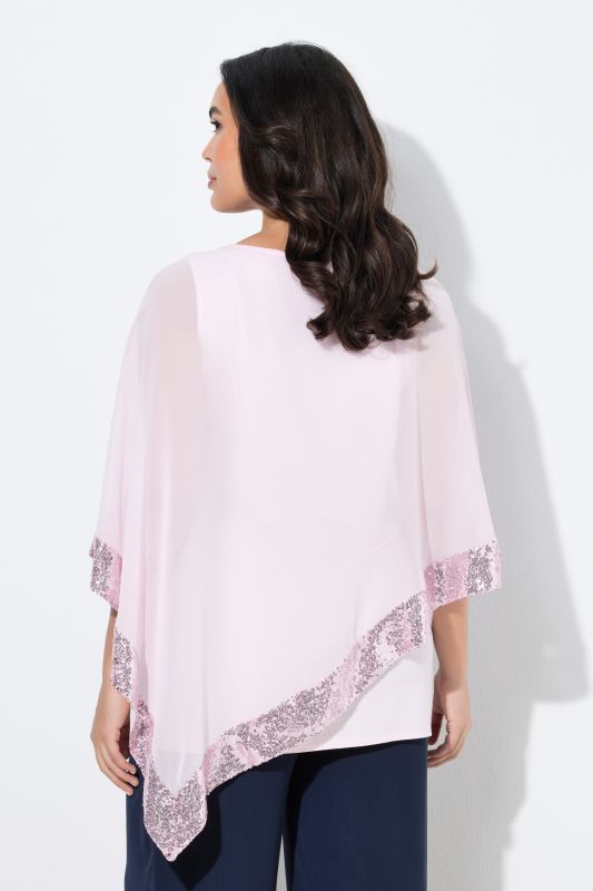 Blouse avec voile en mousseline. Encolure bateau, manches 3/4