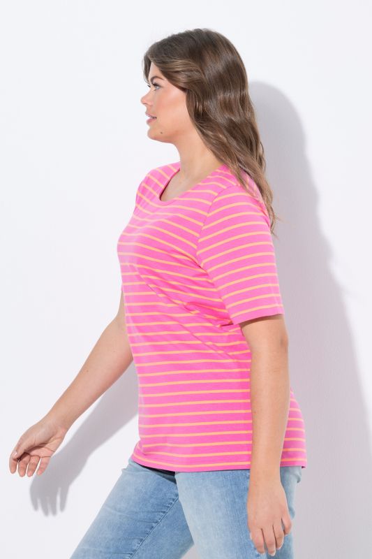 T shirt rayé à col rond et manches 1/2