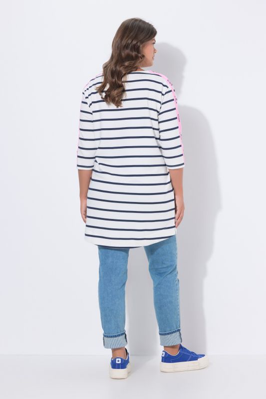 T-shirt rayé à manches longues et encolure bateau, OEKO-TEX