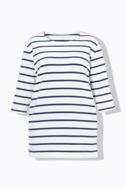 T-shirt rayé à manches longues et encolure bateau, OEKO-TEX