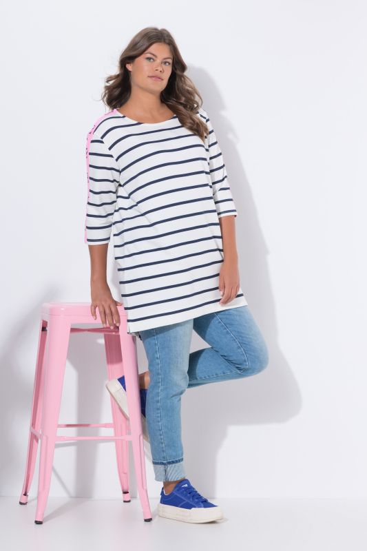 T-shirt rayé à manches longues et encolure bateau, OEKO-TEX