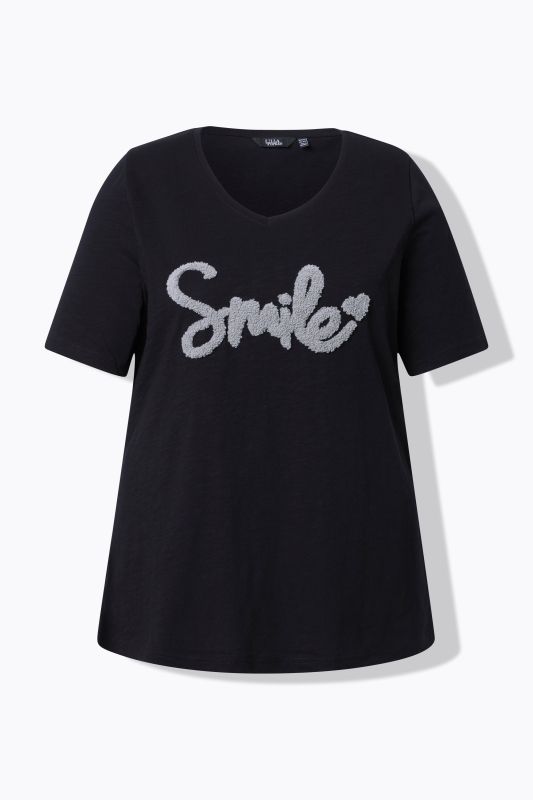 T-shirt, coupe Classic. Col V et manches courtes. Message SMILE