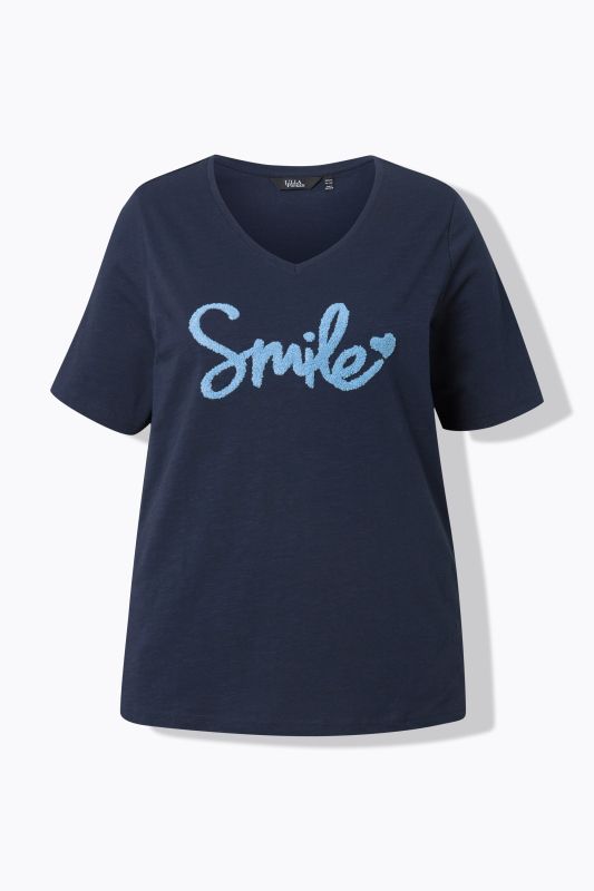 T-shirt, coupe Classic. Col V et manches courtes. Message SMILE