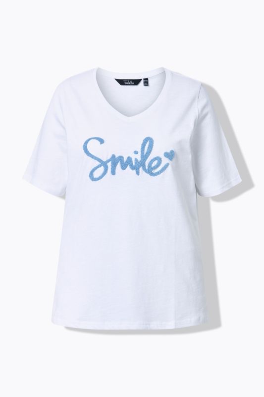 T-shirt, coupe Classic. Col V et manches courtes. Message SMILE