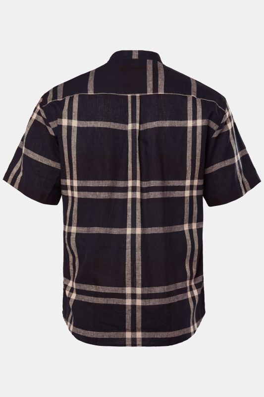 Chemise JP 1880 en in mélangé, imprimé à carreaux, manches courtes et col Kent, coupe Modern Fit - jusqu'au 8 XL