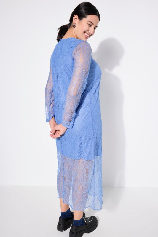 Robe midi , coupe Slim, dentelle, manches longues