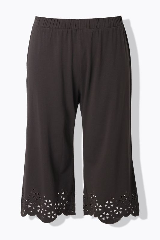 Pantalon capri, dentelle, ourlet évasé, coton bio