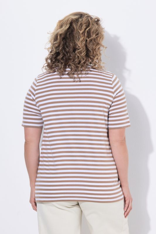 Lot de 2 T-shirts, rayures/uni, décolleté en V et manches courtes