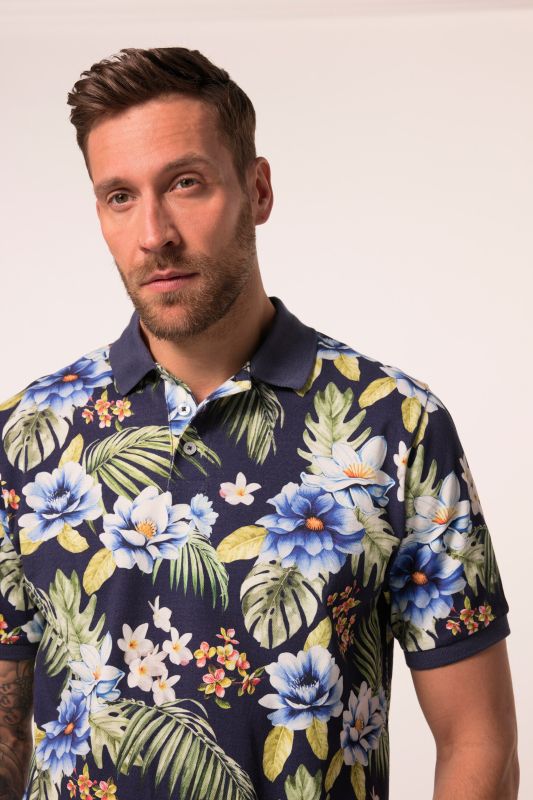 Polo JP 1880 en tissu piqué, manches courtes et imprimé all-over - jusqu'au 8 XL