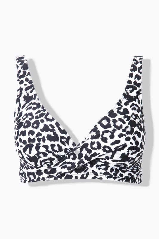 Haut de bikini drapé, bonnets souples, imprimé léopard
