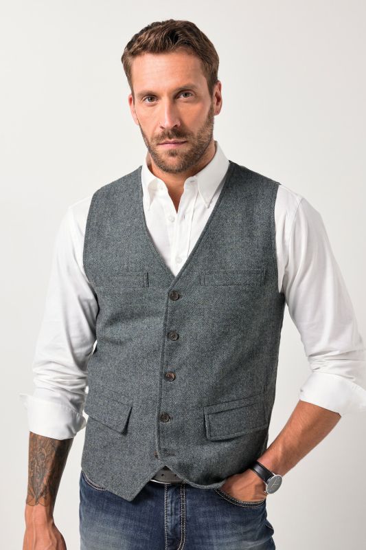 Gilet JP 1880 en tweed, finition FLEXNAMIC®, dos en maille - jusqu'au 7 XL