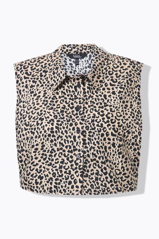 Faux col chemisier, patte de boutonnage et motif léopard