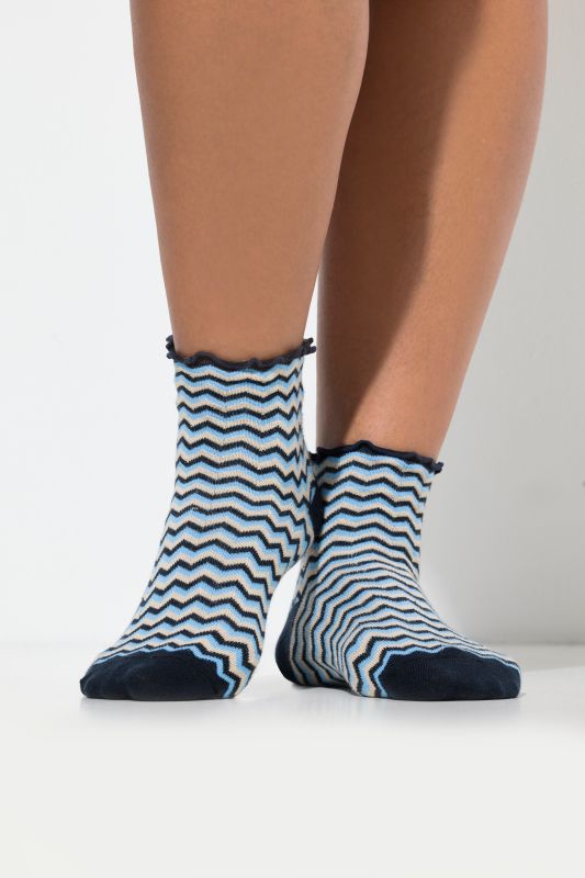 Lot de 2 paires de chaussettes, uni/motif chevrons, tige courte avec ruchés