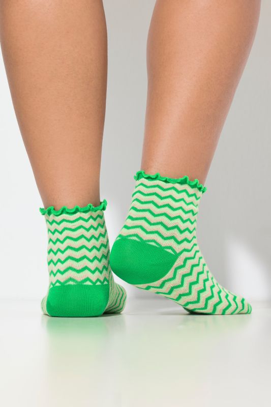 Lot de 2 paires de chaussettes, uni/motif chevrons, tige courte avec ruchés