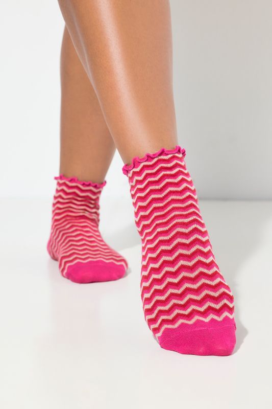 Lot de 2 paires de chaussettes, uni/motif chevrons, tige courte avec ruchés