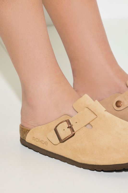 Mules en cuir suédé Rohde, semelle intérieure en cuir - largeur G