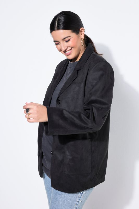 Blazer ample évasé en suède, col à revers et doublure intégrale