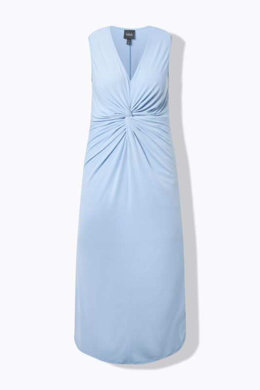 Robe maxi en jersey sans manches. Drapé féminin