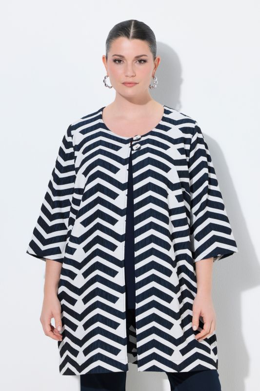 Veste manches longues et décolleté rond, motif graphique et pli d'aisance