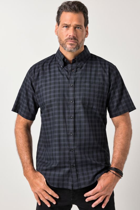 Chemise à carreaux JP 1880, manches courtes et col à pointes boutonnées, coupe Modern Fit - jusqu'au 8 XL