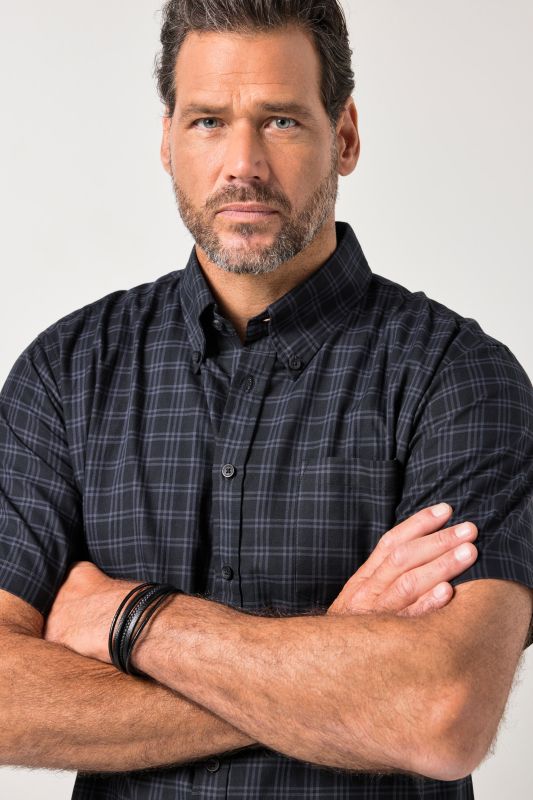 Chemise à carreaux JP 1880, manches courtes et col à pointes boutonnées, coupe Modern Fit - jusqu'au 8 XL