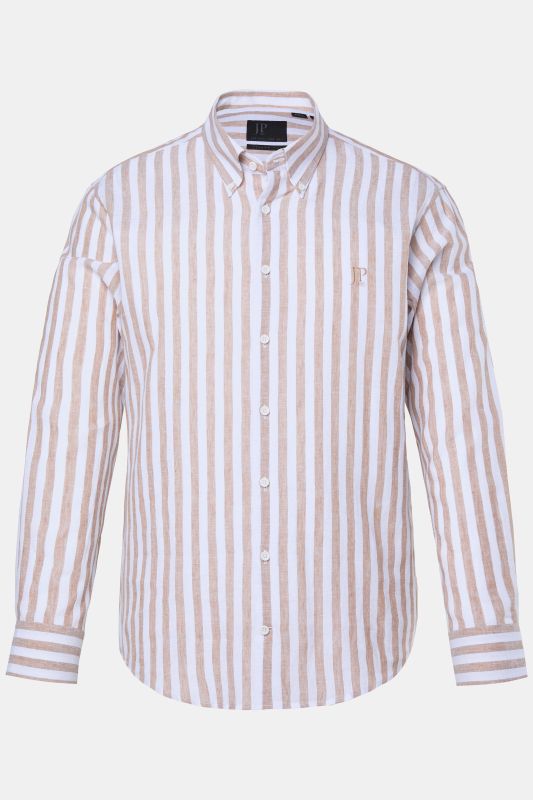 Chemise JP 1880 en lin mélangé à rayures, manches longues et col à pointes boutonnées, coupe Modern Fit - jusqu'au 8 XL