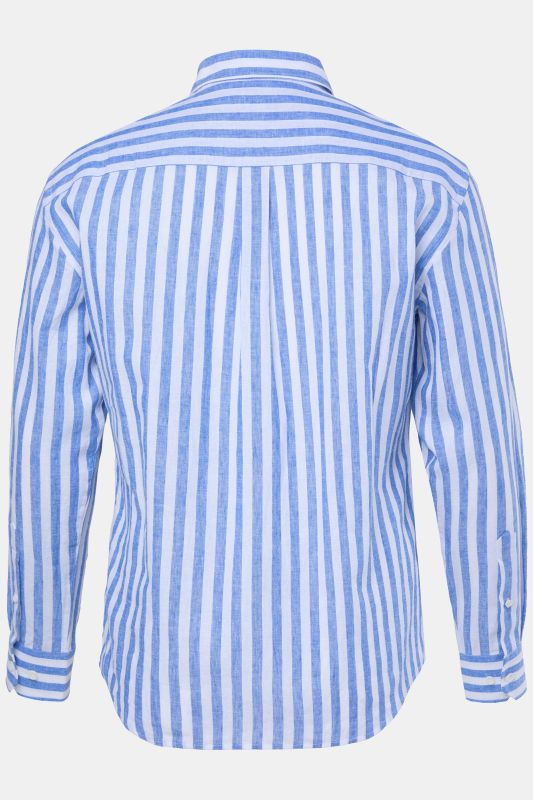 Chemise JP 1880 en lin mélangé à rayures, manches longues et col à pointes boutonnées, coupe Modern Fit - jusqu'au 8 XL